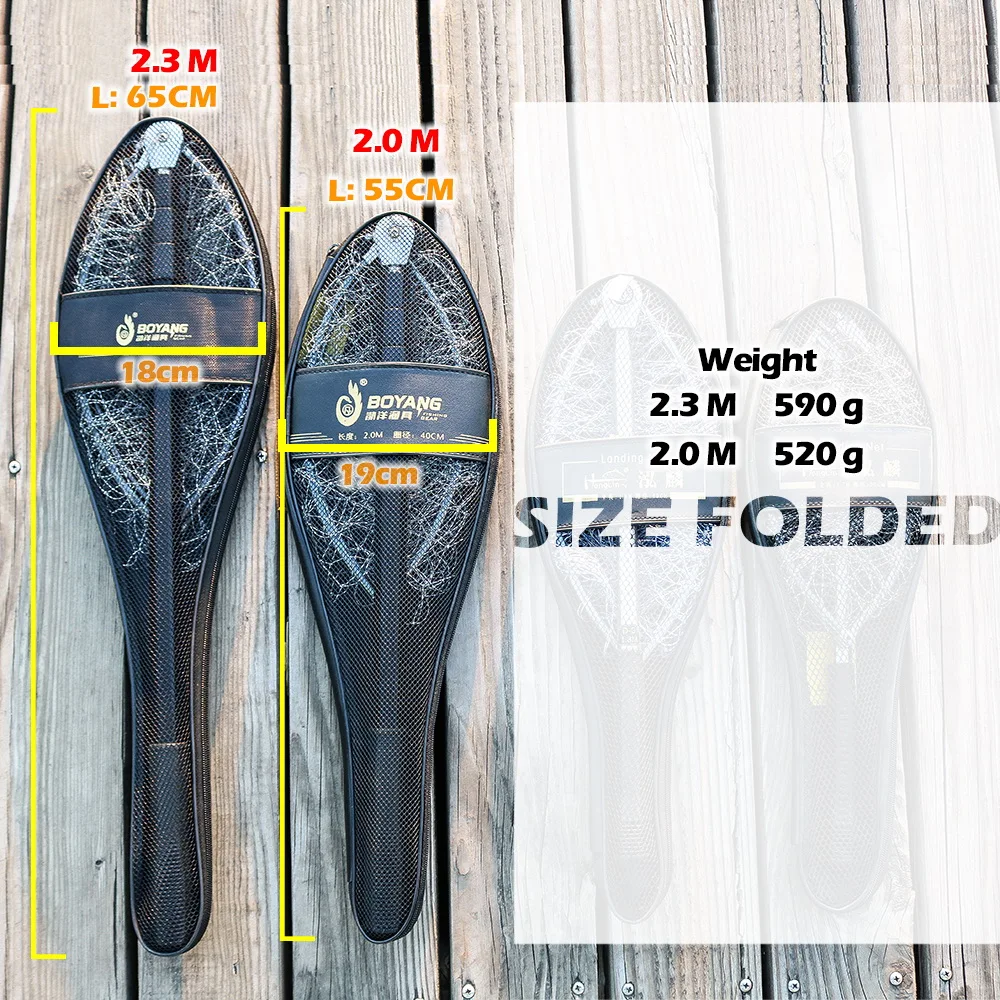 

Compact Portable Retractable Telescoping Folded Landing Fly fishing Net Stainless steel aluminum mesh 200cm-230cm Fishing Tackle