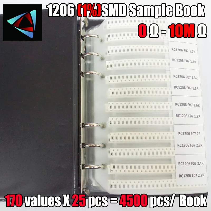 

1206 SMD Resistor Sample Book 1% Tolerance 170valuesx25pcs=4250Pcs Resistor Kit 0R~10M 0R-10M