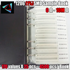 Набор резисторов 0R  10M 0R-10M 1206 SMD образец резистора Book 1% Допуск 170valuesx25Pcs = 4250Pcs