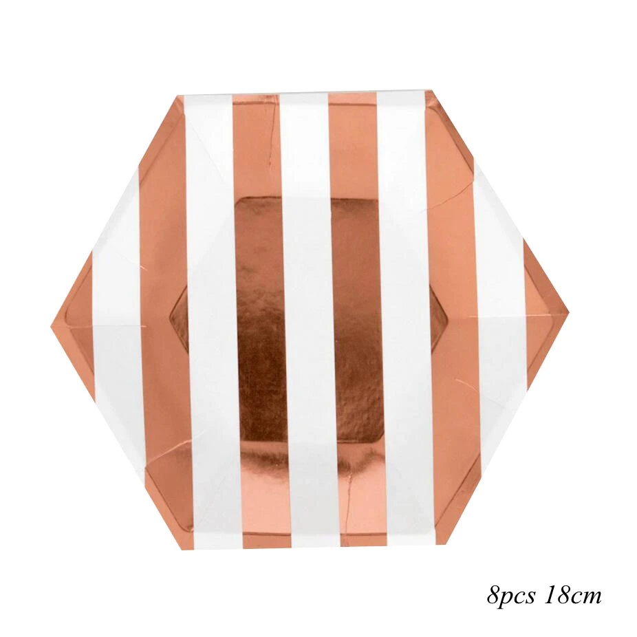 striped plate 8pcs 1 Набор серия розово-золотого цвета Звездный воздушный шар из фольги шампанское сердце шар Свадебная вечеринка Декор латексные шары для украшения дня рождения - Цвет: striped plate 8pcs
