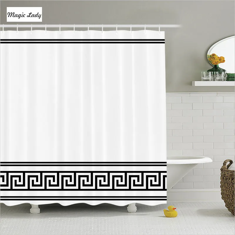 Shower Curtain White Bathroom Accessories Ethnic Symbol Richness Classic Traditional Greek Art Black Home Decor 180*200 cm | Дом и сад