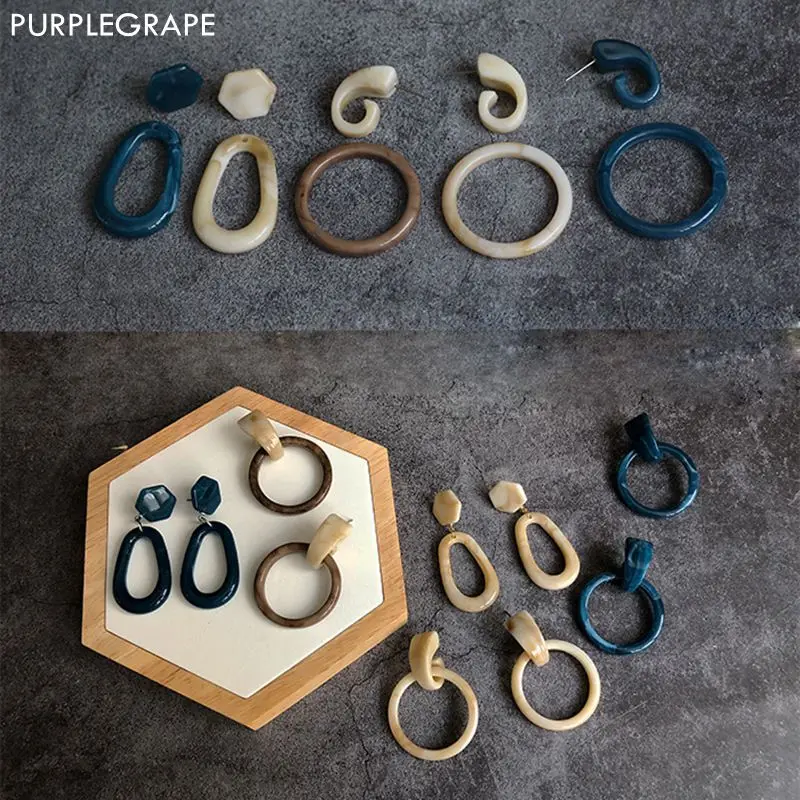 

PURPLEGRAPE Japanese and Korean resin retro geometric pendant ear hook DIY earrings material accessories a package 10