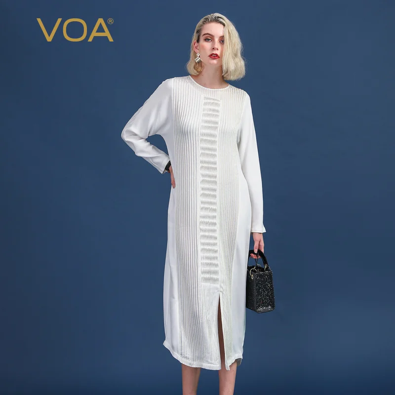 Женское шелковое платье VOA Повседневное средней длины с длинным рукавом и