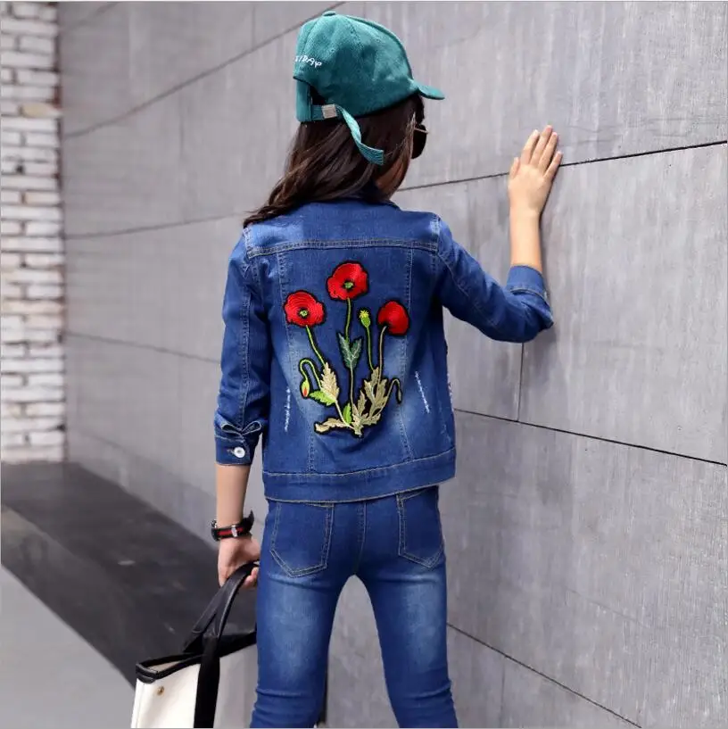 Детский ковбойский костюм модная весенне осенняя куртка с цветочной вышивкой