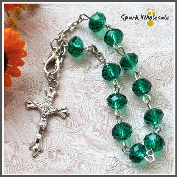30 шт./лот религиозный 8*6 мм зеленый граненый стеклянный Розарий браслет