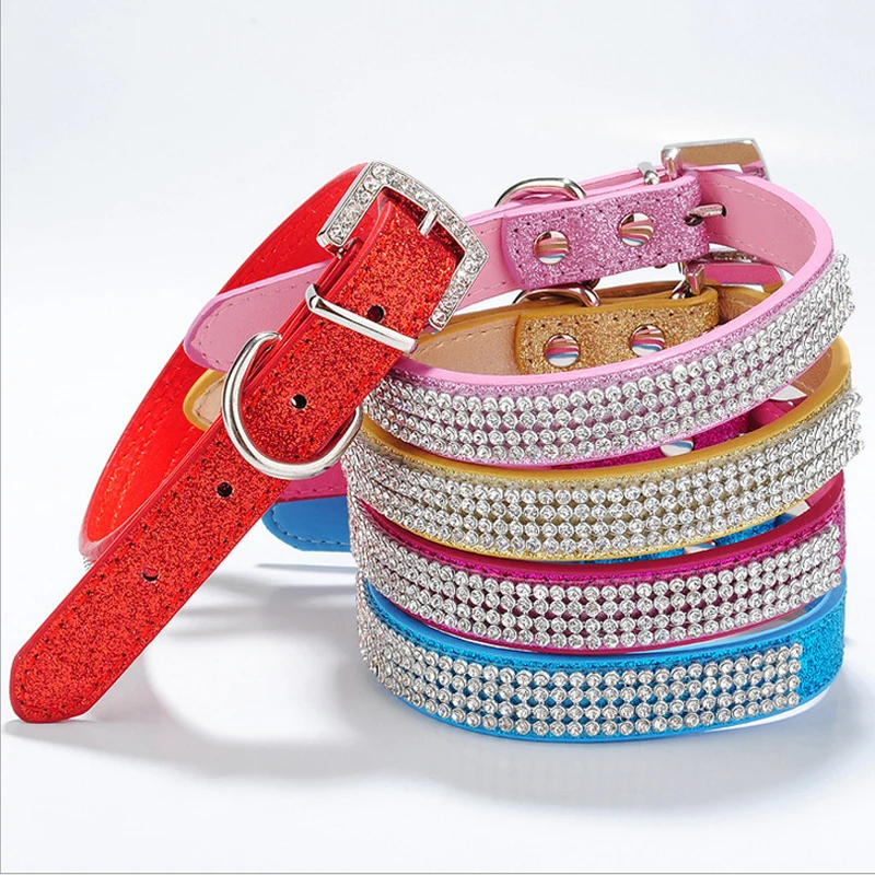 Шикарные ошейники для собак из искусственной кожи с кристаллами и стразами