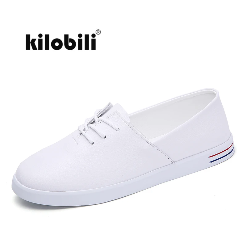 Kilobili/женские кроссовки на плоской подошве кожаная обувь шнурках Прочные
