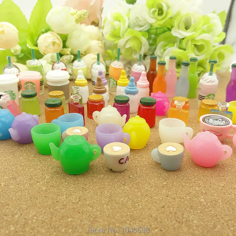 

60pcs/lot resin simulation coffee cup juice glass cocktail bottle Frappuccino mix size dollhouse decor crafts bonsai home DIY