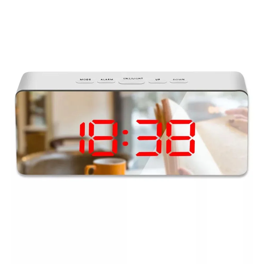 New Digital LED Thermometer Display USB Mirror Night Light Alarm Clock Timepiece