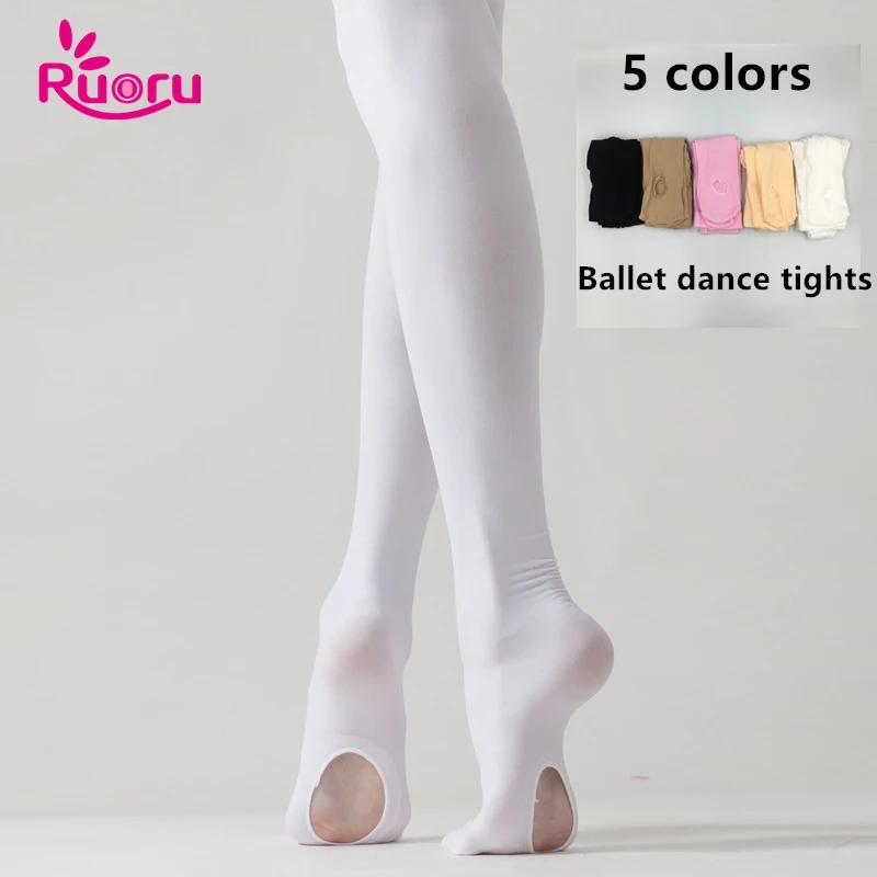 

Ruoru Professional Kids Children Girls Adult Ballet Tights White Ballet Dance Leggings Pantyhose with Hole Nude Black Stocking