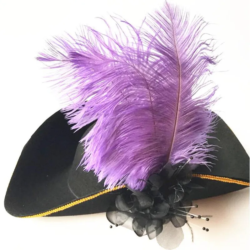 purple Перьевая пиратская шляпа для взрослых мужчин Косплей Королевский корт топ шапки наряды реквизит маскарад, вечеринка, Хэллоуин Рождество - Цвет: purple