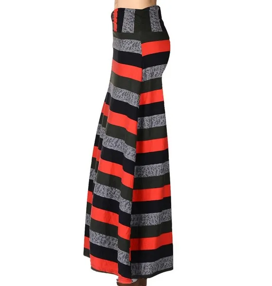 2018 Женская юбка с высокой талией и цветочным принтом в полоску очень мягкая макси