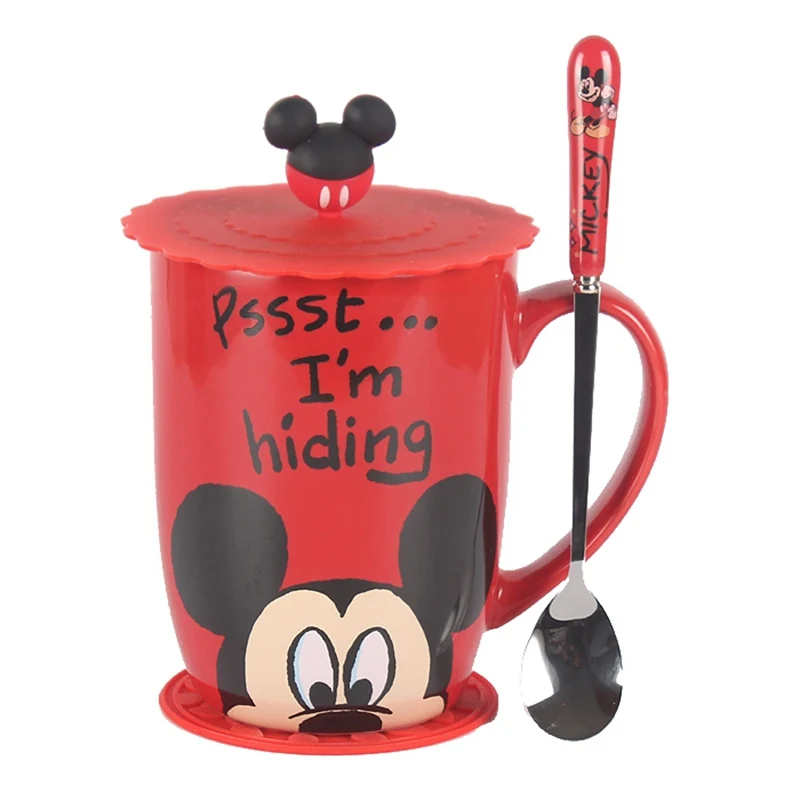 Mickey Cup spoon lid Кружка с Микки Минни 500 мл керамика медведь чашки и кружки Посуда для напитков мультфильм Кружка Рождественский подарок Прямая поставка - Цвет: Mickey Cup spoon lid