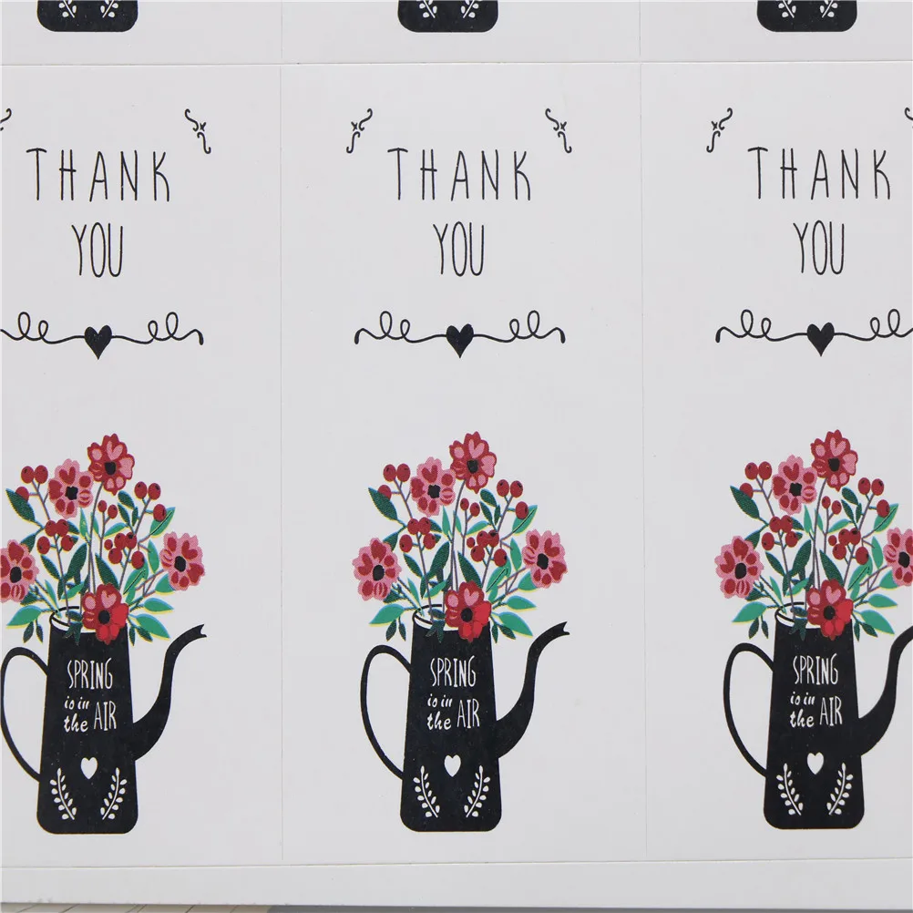 60pcs/10sheet Vintage Flower Kettle &quotThank You&quot series kraft paper seal sticker for bake DIY Package Decor label stickers |