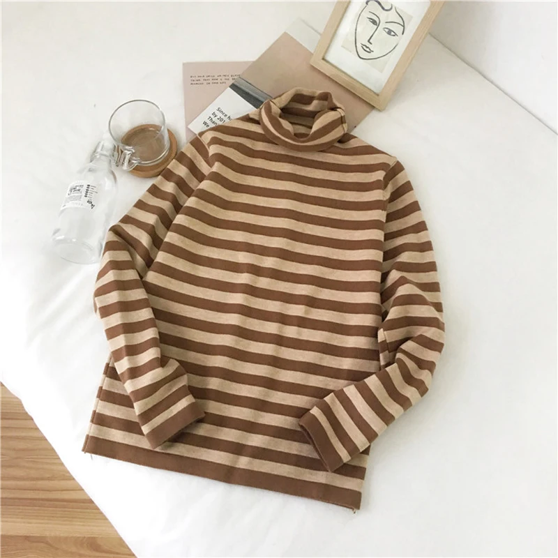 Autumn Turtleneck Striped Women Sweater Skinny Elastic Long Sleeve Knitted Pullovers Feminino Soft Femme Jumper 2019 Spring | Женская