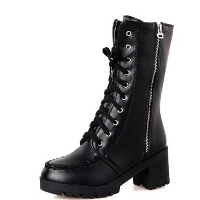ENMAYES Новые Ботинки Женщин Молния Зашнуровать Сапоги На Платформе Круглый Носок