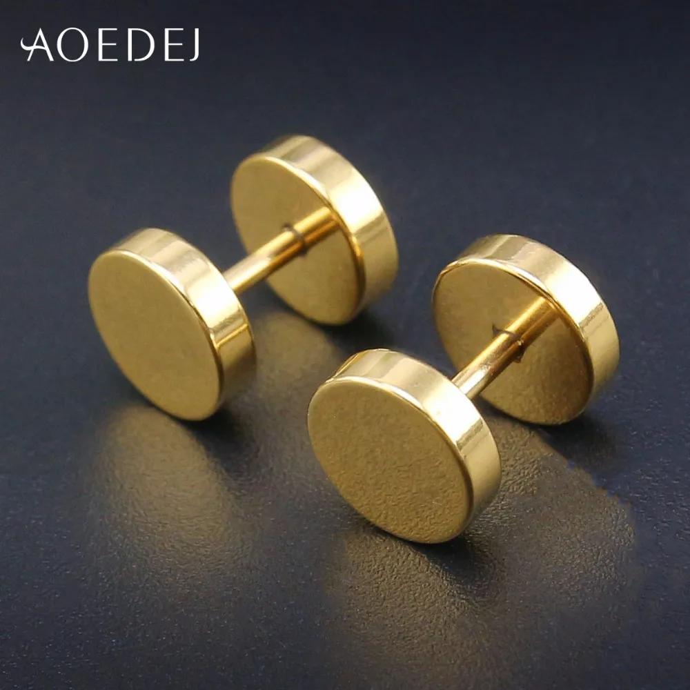 AOEDEJ 3~ 14 мм, серьги из нержавеющей стали, мужские серьги-гвоздики, Черное золото, круглые серьги для женщин, мужские серьги, поддельные пробки, пирсинг