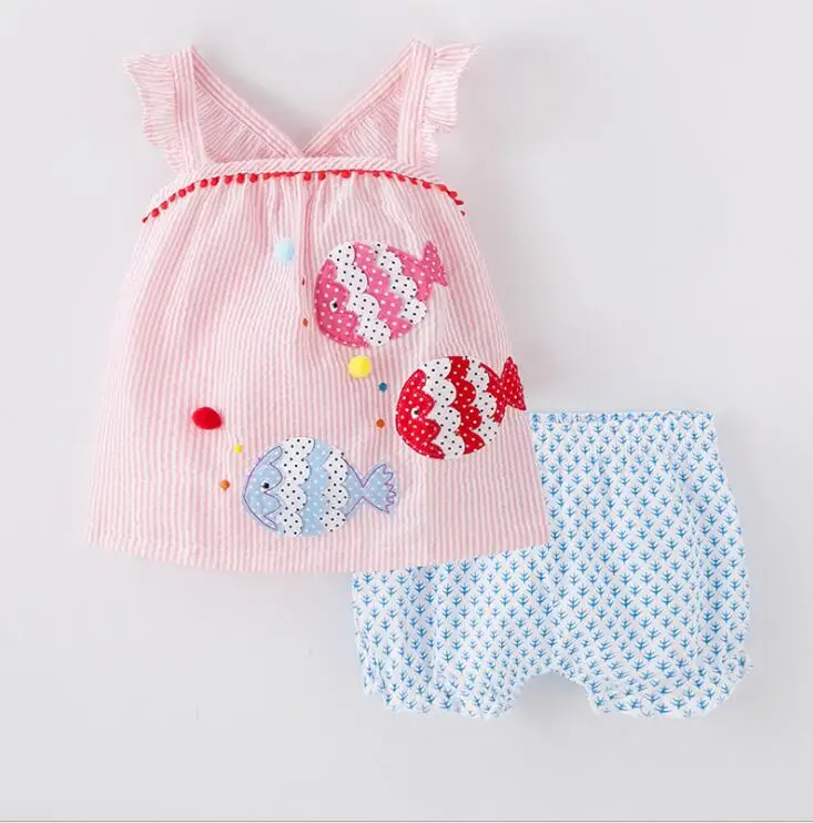 2019 летние хлопковые комплекты для маленьких девочек топ в полоску с мультяшным