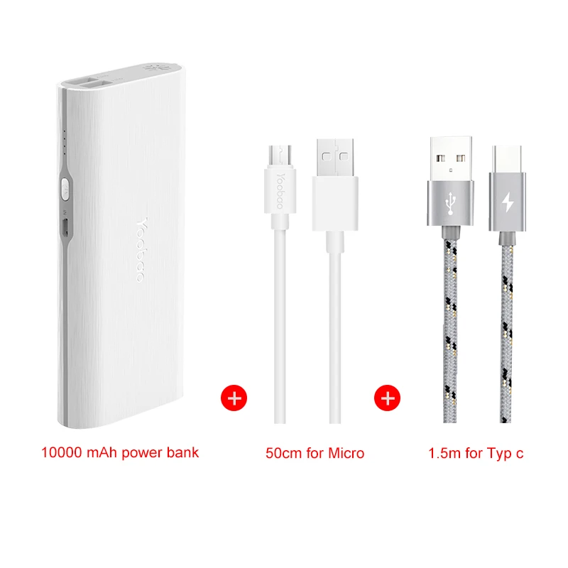 Yoobao 18650 power Bank 10000 мАч Быстрая зарядка PoverBnak 2 USB портативное зарядное устройство Внешняя батарея power Bnak для Xiaomi Mi 6 5 телефонов - Цвет: White type-c