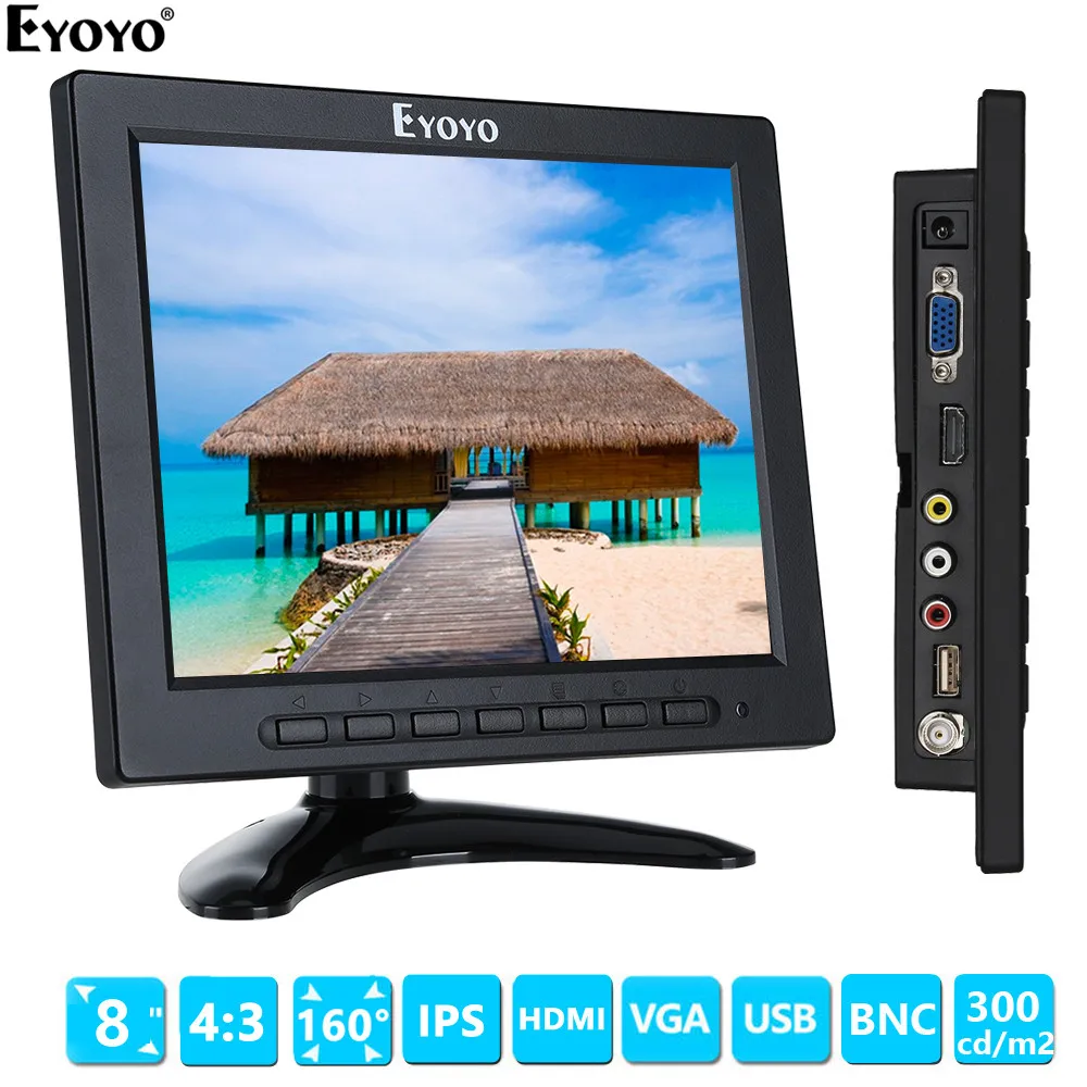 Eyoyo EM08A 8 &quotдюймов 1024x768 ЖК дисплей 4:3 цвет мониторы поддержка 1080 P HDMI экран ввода