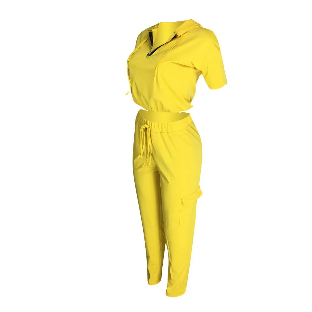 Vertvie Sports Running Set Hot Sale Short Sleeve Hooded Tops for Women Full Pants Running Casual Streetwear Summer Sports