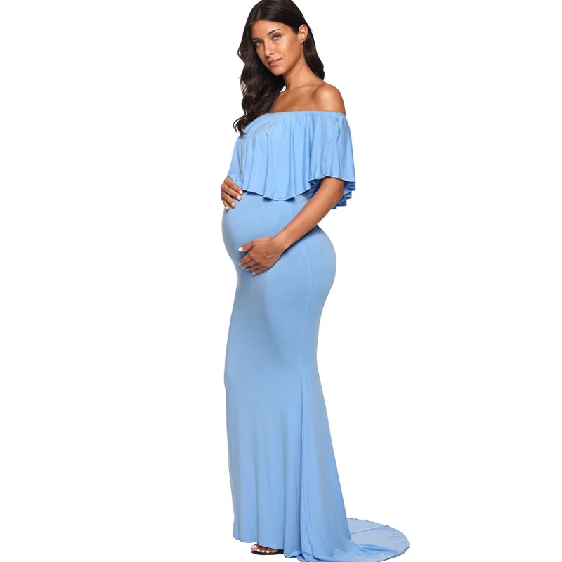 Платье с открытыми плечами и оборками для беременных платье макси мамы фото