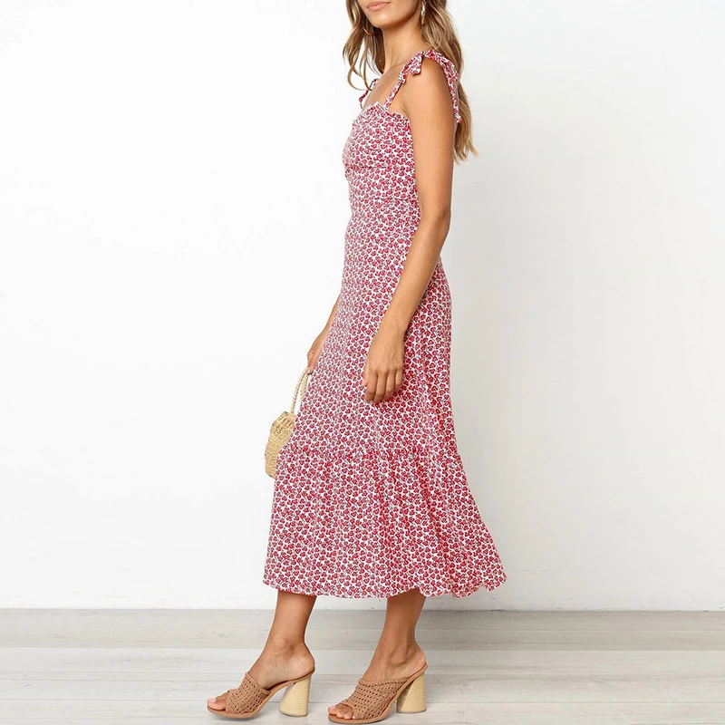 2019 print ruffles mid Summer dress women cover up Casual twist beach Strapless fashion beachwear Long cover-ups tunic XL | Женская