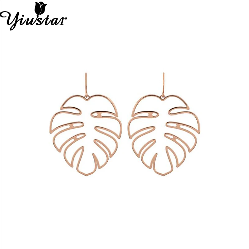Gold Monstera Leaf Yiustar богемные полые серьги в виде листьев монстеры, висячие серьги-подвески, элегантные Гавайские серьги в виде дерева, подарки для женщин и девочек - Окраска металла: Gold Monstera Leaf