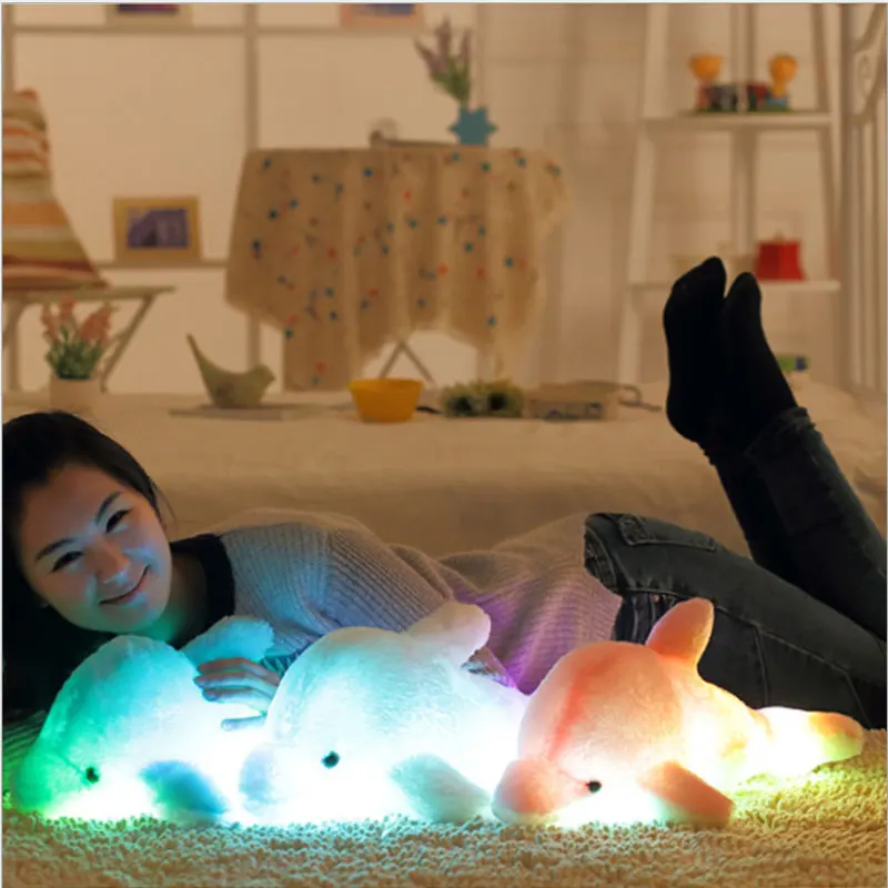 

YunNasi 45cm Stuffed Toys Soft Night Light LED Plush Dolphin Toys For Children Pillow PP Cotton Doll Birthday Gifts Kids Girls