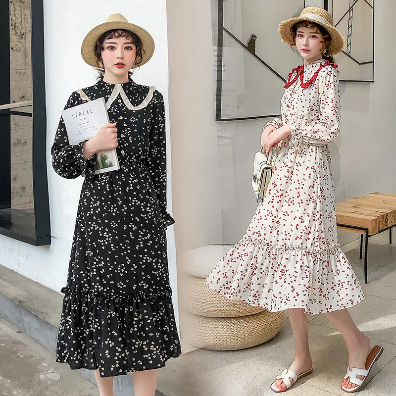 Женское шифоновое платье рубашка с цветочным принтом весна осень 2019|Женские