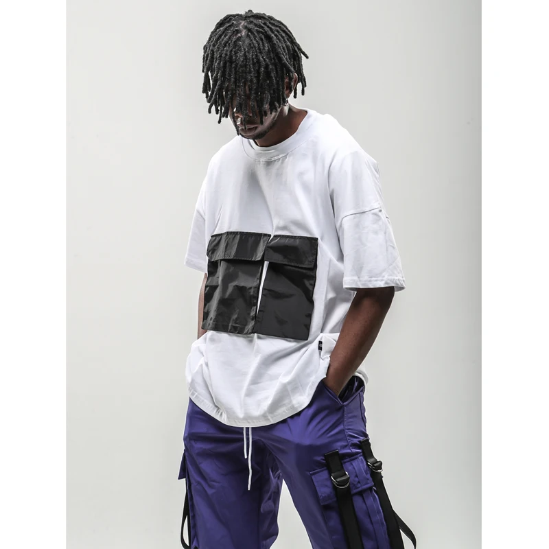 Мужская футболка в стиле хип хоп летняя уличная с круглым вырезом и множеством