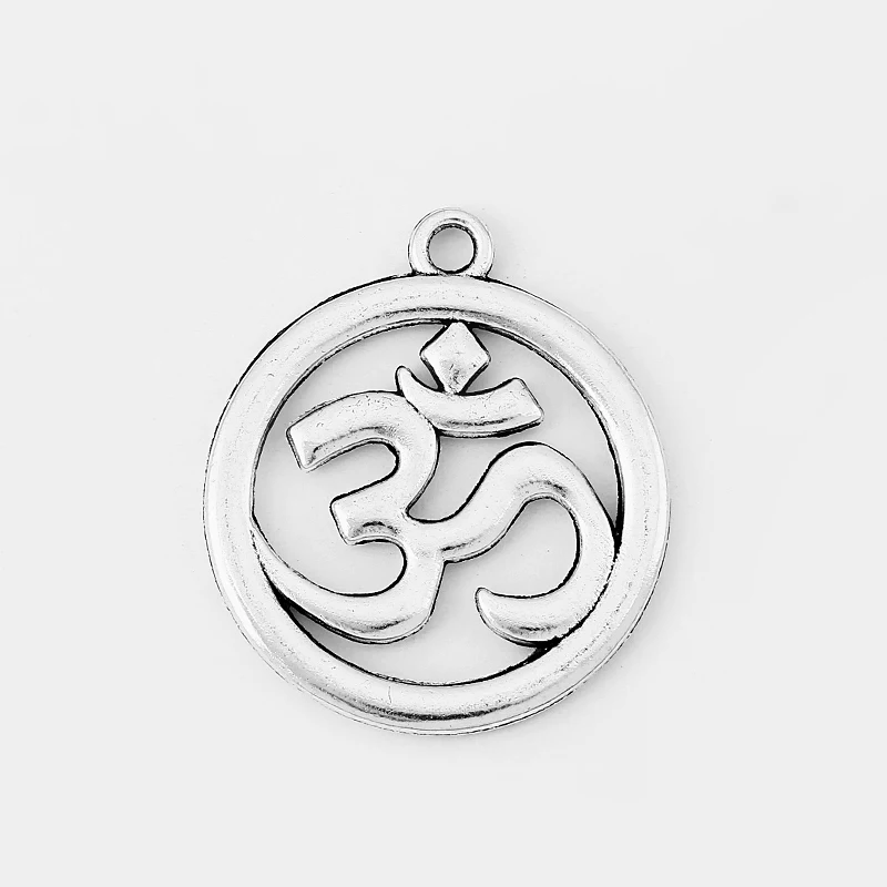 10 шт. античные серебряные круглые подвески для йоги OM/AUM ожерелья ювелирные