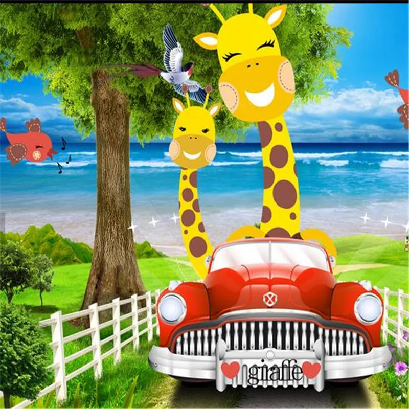3D Custom Cartoon Pattern Wallpapers Kids Murals for Children's Room Background Giraffe Car Mural Tree Sea Pictures Walls Paper |