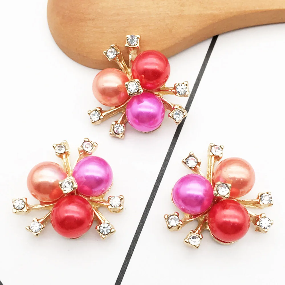 Пуговицы с красным жемчугом и золотыми стразами 10 шт./лот | Дом сад