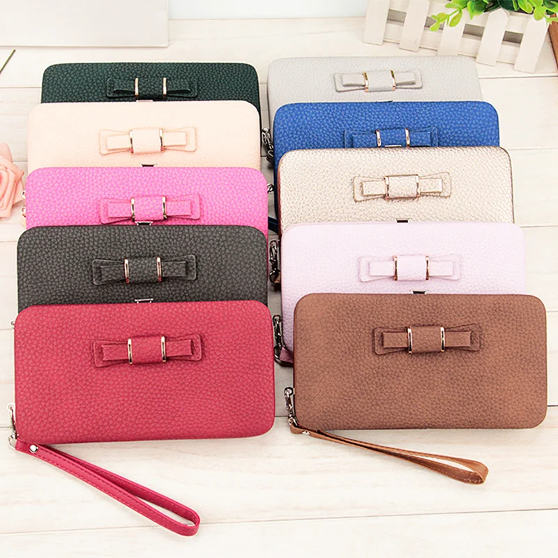 Длинный женский кошелек из искусственной кожи с галстуком-бабочкой и мультяшным