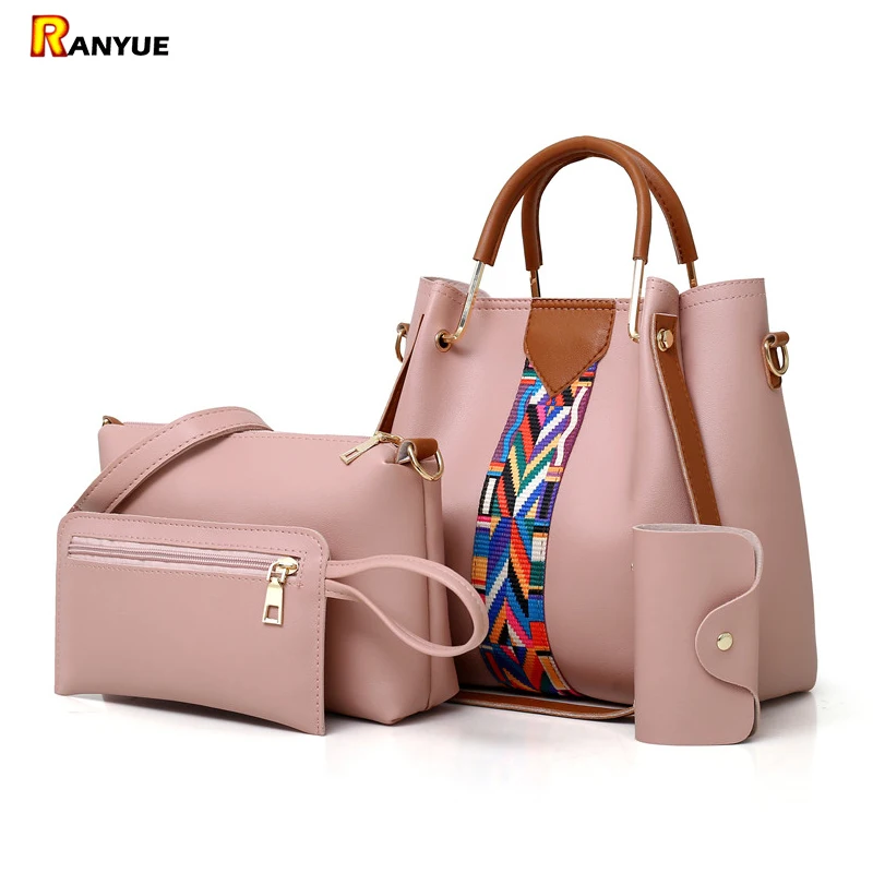 4 шт./компл. женщины сумку с красочными ремень сумка мешок из искусственной кожи