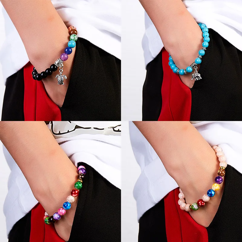 Цвет синий черный Большие размеры натуральный камень из бисера браслеты 7 мм йоги