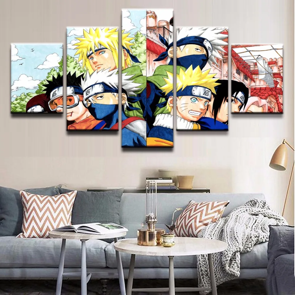Canvas Modular Pictures Framework Wall Art 5 Panel Naruto Characters HD Printed Painting Fashion For Children Room Decor Poster | Дом и сад