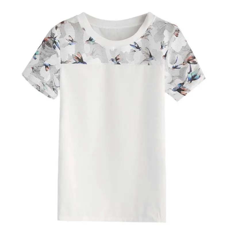Белый Floral Lace Blouse Women Short Sleeve Plain Blouse Summer Elegant Blouse - Цвет: Белый
