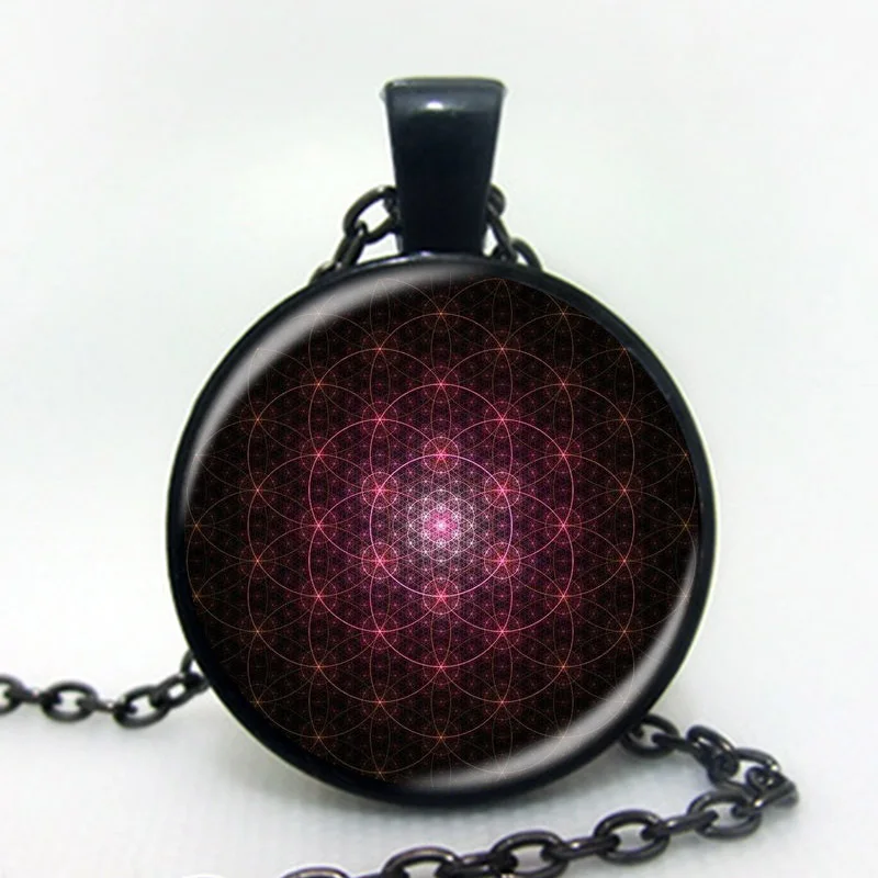 Newest 2017 Flower of Life pendant necklace glass cabochon black chock women jewelry fashion | Украшения и аксессуары