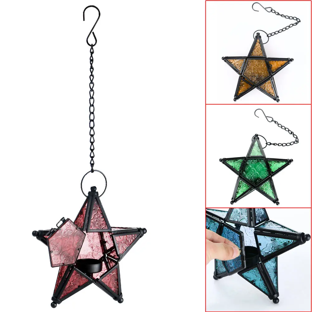 2018 новый металлический стеклянный Звездный Фонарь подвесной подсвечник для