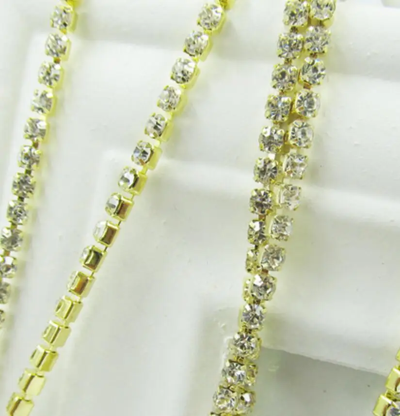 clear with gold 3 мм ss12 стразы цепи, красочные стеклянные цепи, 10 ярдов/партия, одежды кристалл цепи DIY модный декоративный хрустальный цепь - Цвет: clear with gold