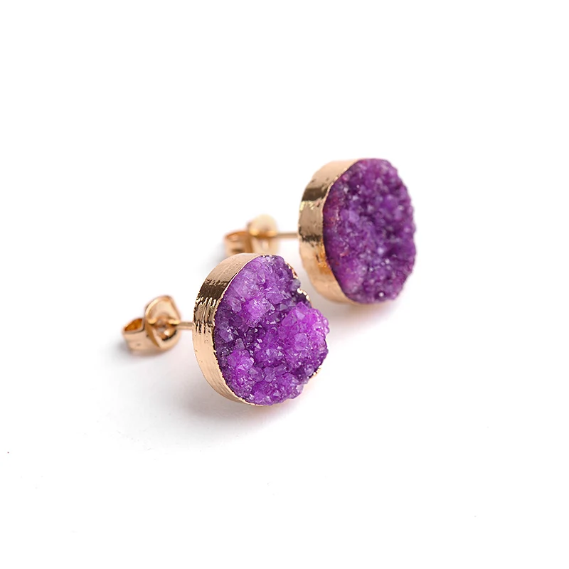 Purple BOJIU, новинка, женские серьги-гвоздики с Druzy камнем, женские серьги-гвоздики зеленого, фиолетового, оранжевого, белого, синего цвета, серьги для ногтей, подарок для девушек, ювелирные изделия EA056 - Окраска металла: Purple