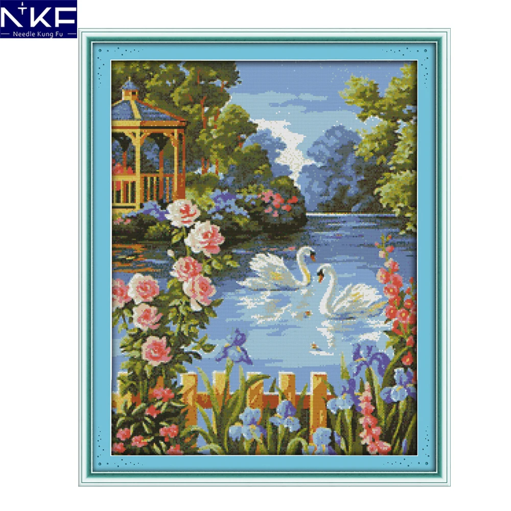 

NKF Swan Lake Scenery Style Handicraft Counted Cross Stitch Cross Stitch DIY Cross Stitch Kits for Embroidery Needlework