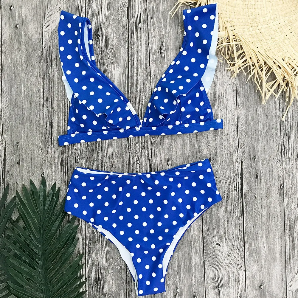 Женский купальник-бикини с высокой талией пуш-ап купальный костюм оборками в