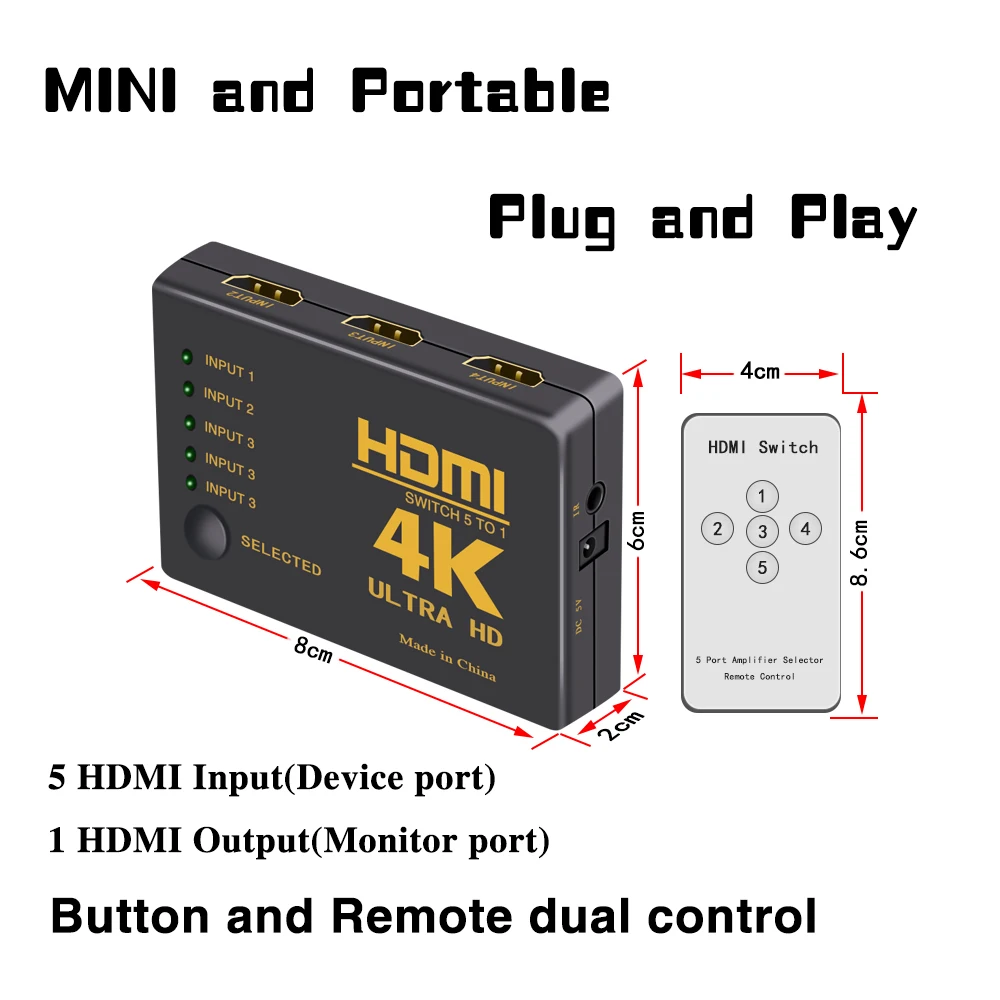Perlinta HDMI коммутатора 5 Порты и разъёмы Вход 1 Выход 4 К * 2 коммутатор Splitter Box Ultra HD для