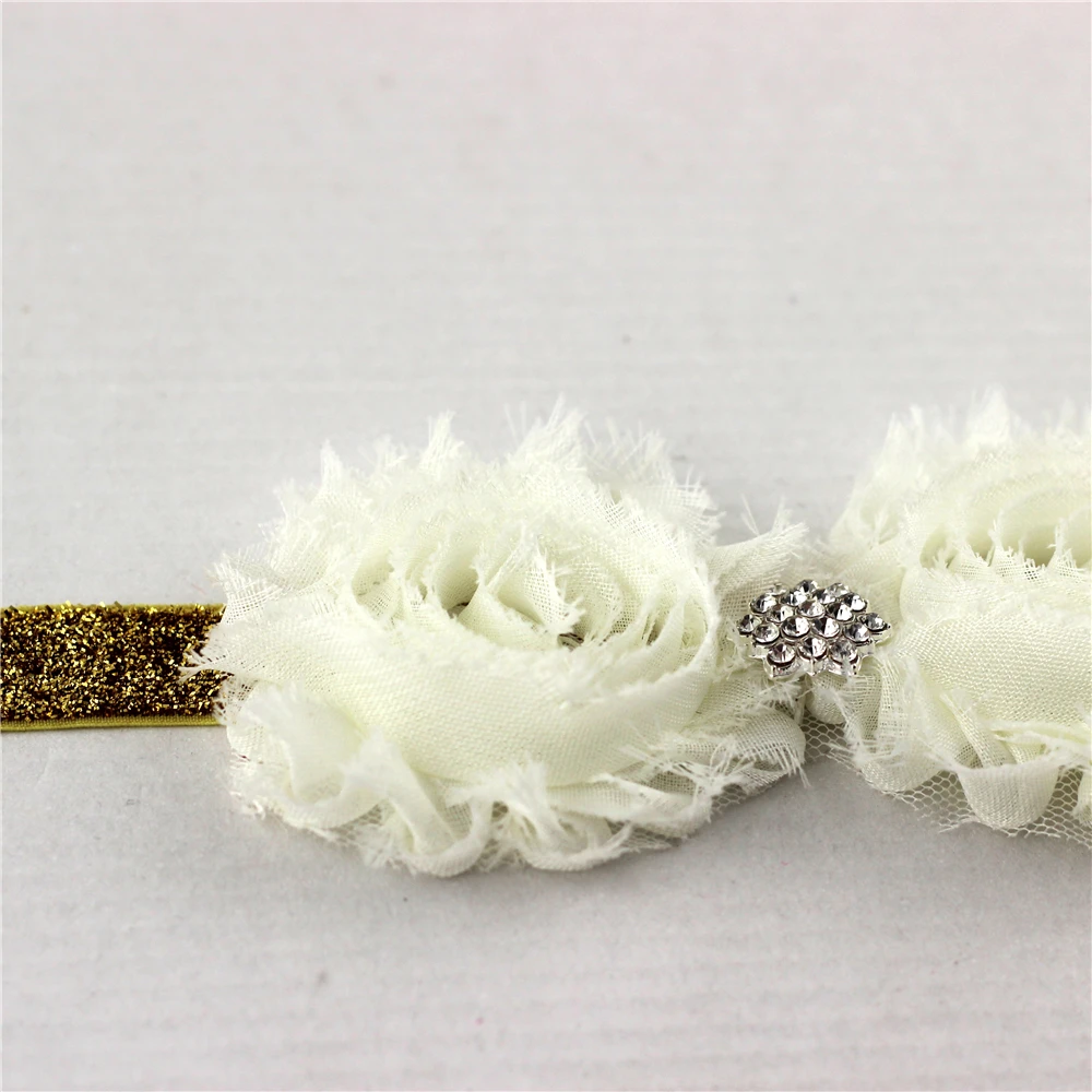 1 шт. детская потертая Цветочная шикарная повязка на голову белая с бриллиантовым