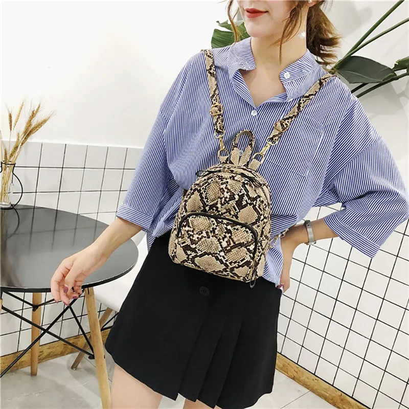 Новый женский рюкзак 2019 из змеиной кожи школьная сумка со змеиным принтом модный