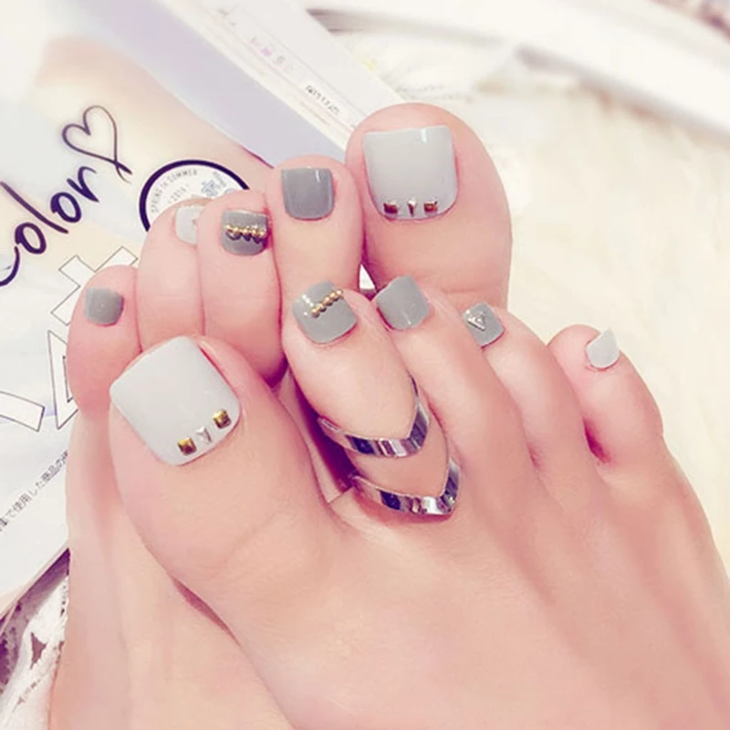 24 шт. модные серые короткие искусственные пальцы ногтей инструмент для дизайна |