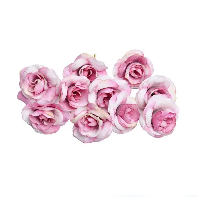 Pink 100 шт Искусственные цветы 4 см, шелковые розы, украшения для свадебной вечеринки, аксессуары, искусственные цветы, украшения для дома - Цвет: Pink